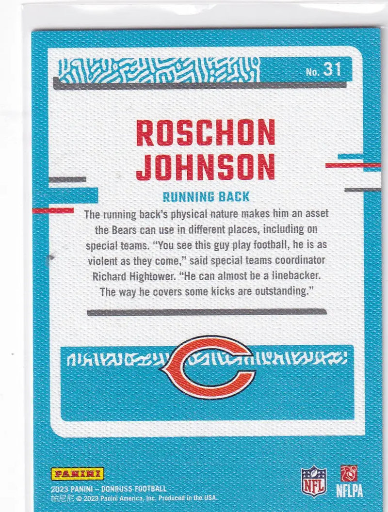 2023 DONRUSS #31 ROSCHON JOHNSON- CHICAGO BEARS