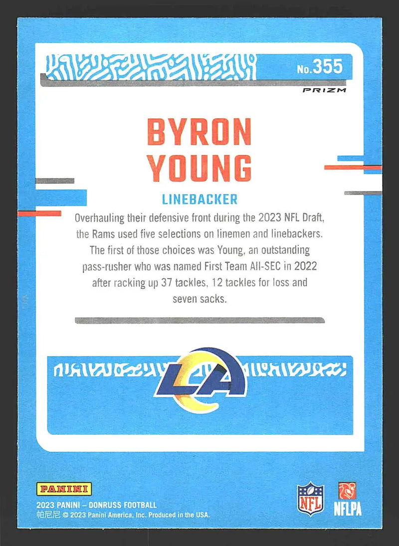 2023 Donruss #355 Byron Young Optic Rated Rookie Preview Red Wave Prizm - Football Card Single
