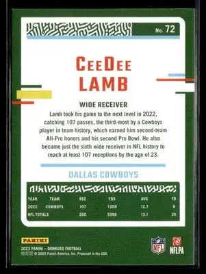 2023 Donruss CeeDee Lamb #72 Dallas Cowboys