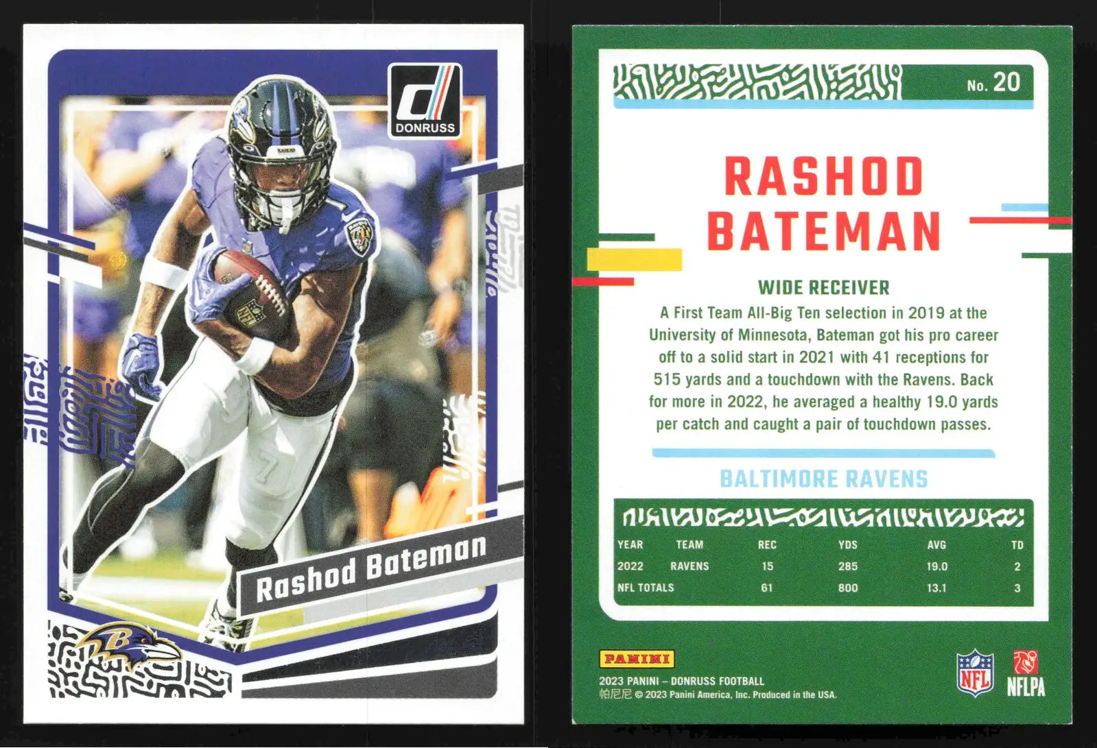 2023 Donruss Football RASHOD BATEMAN #20 [Base] Baltimore Ravens - Football Card Single