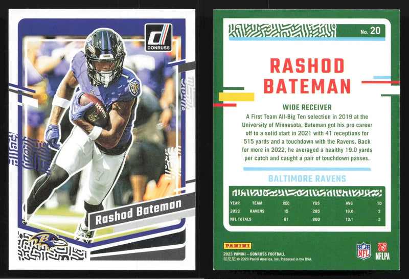 2023 Donruss Football RASHOD BATEMAN #20 [Base] Baltimore Ravens - Football Card Single