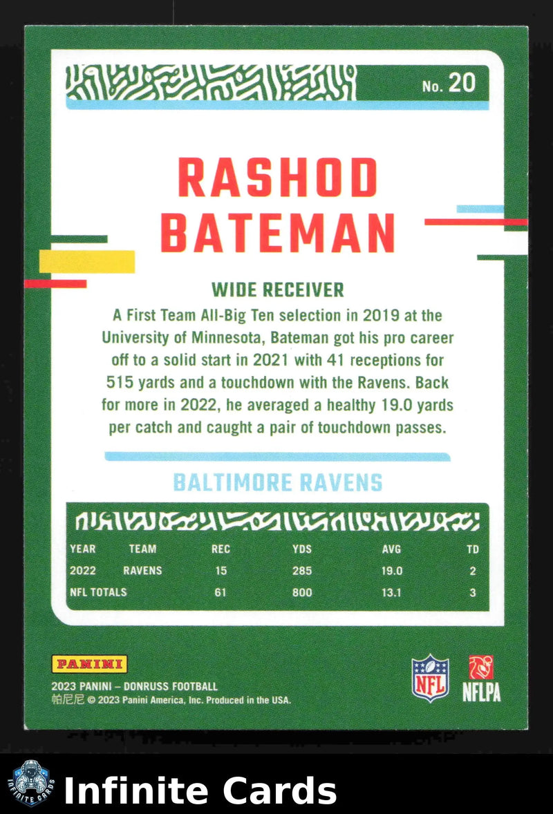 2023 Donruss Football RASHOD BATEMAN #20 [Base] Baltimore Ravens - Football Card Single