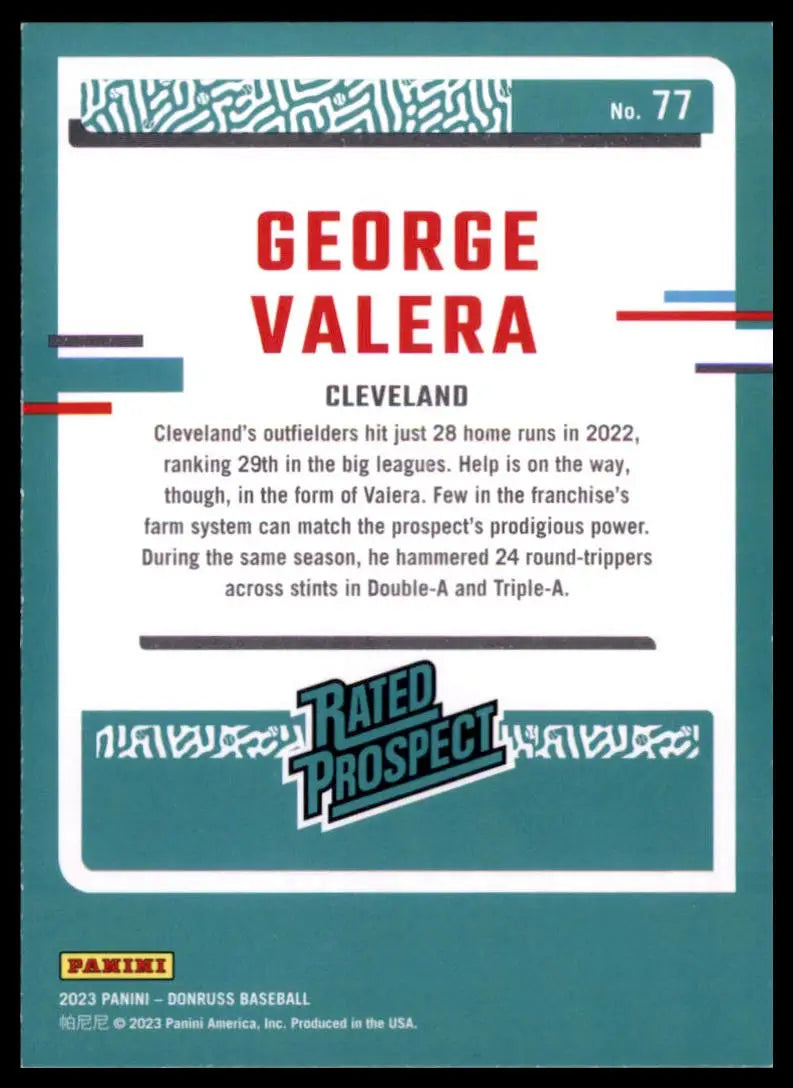 2023 Donruss - Holo Blue George Valera 77 Cleveland Guardians Baseball NM - Baseball Card Single