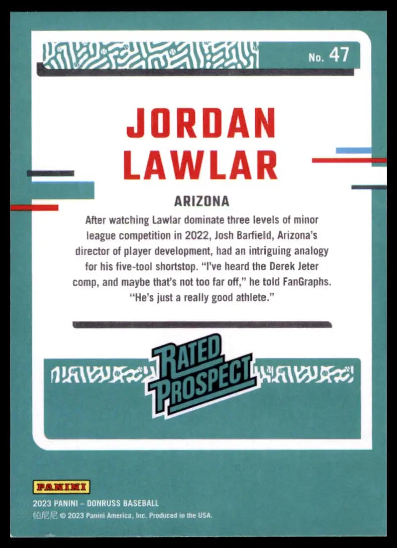 2023 Donruss Jordan Lawlar 47 Arizona Diamondbacks NM - Baseball Card Single