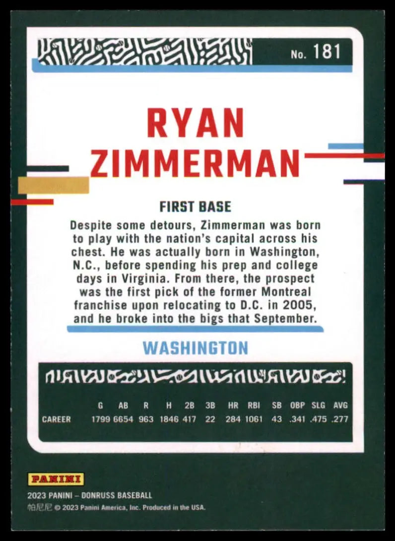 2023 Donruss - Liberty Ryan Zimmerman 181 Washington Nationals NM - Baseball Card Single