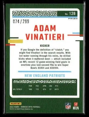 2023 Donruss Optic #128 Adam Vinatieri Aqua #/299 - Football Card Single