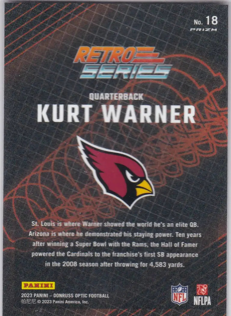 2023 DONRUSS OPTIC #18 KURT WARNER RETRO REFRACTOR- ARIZONA CARDINALS