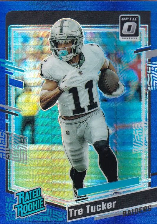 2023 DONRUSS OPTIC #261 TRE TUCKER BLUE HYPER- LOS ANGELES RAIDERS - Football Card Single