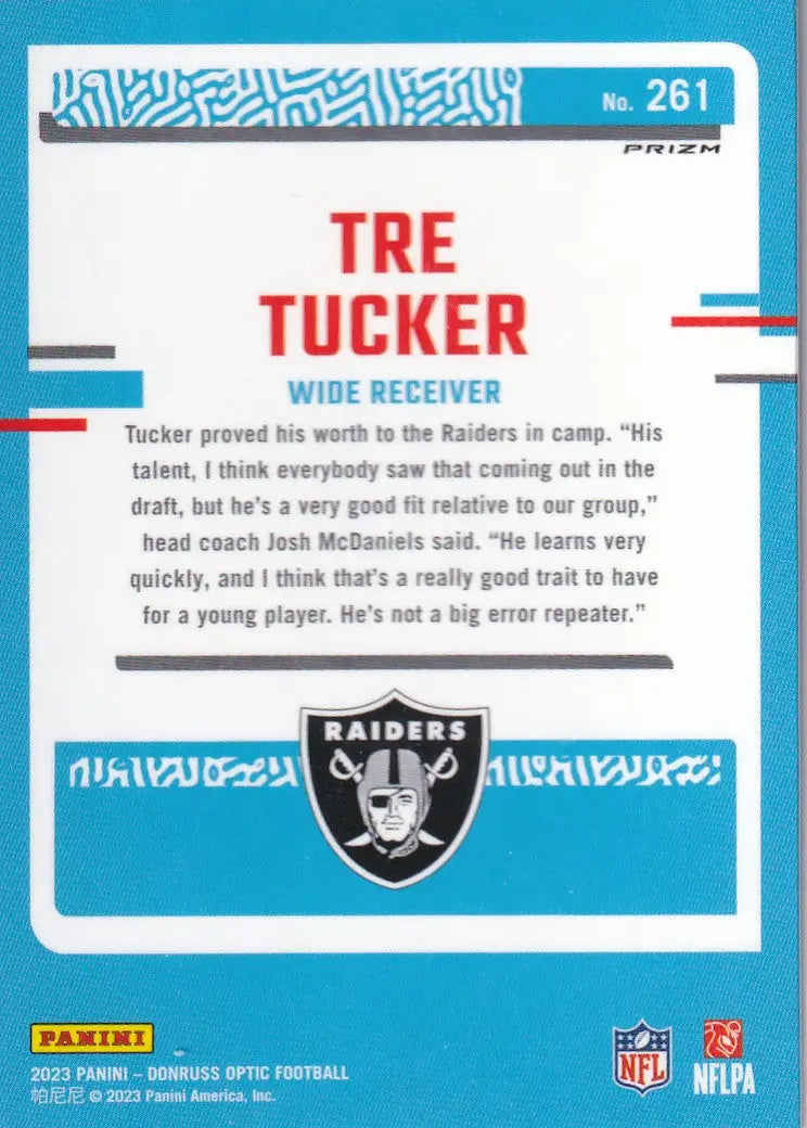 2023 DONRUSS OPTIC #261 TRE TUCKER BLUE HYPER- LOS ANGELES RAIDERS