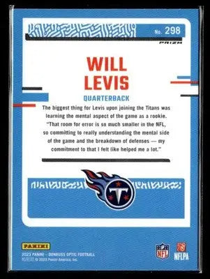 2023 Donruss Optic #298 Will Levis Blue Hyper - Football Card Single
