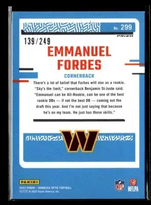 2023 Donruss Optic #299 Emmanuel Forbes Orange #/249 - Football Card Single