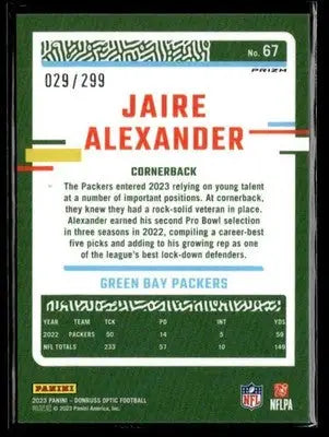 2023 Donruss Optic #67 Jaire Alexander Aqua #/299 - Football Card Single