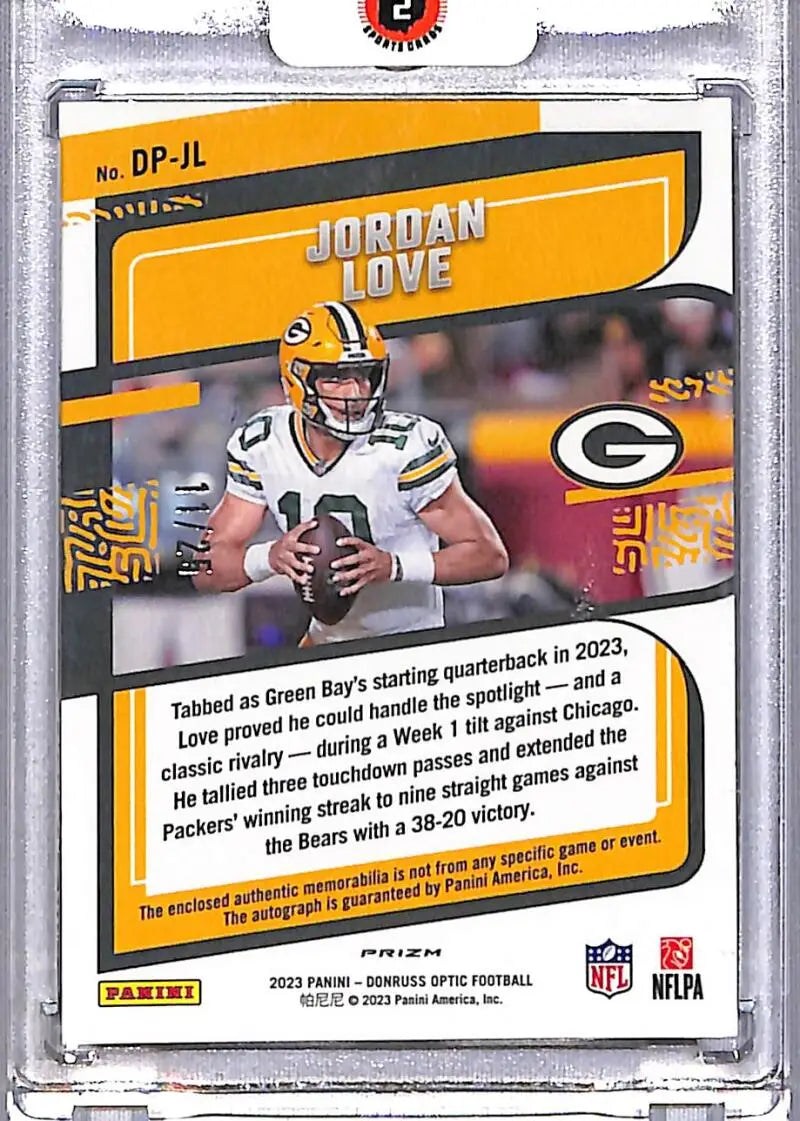 2023 Donruss Optic Dynamic Gold #DP-JL Jordan Love NM-MT MEM Auto 11/25 Green Bay Packers - Football Card Single