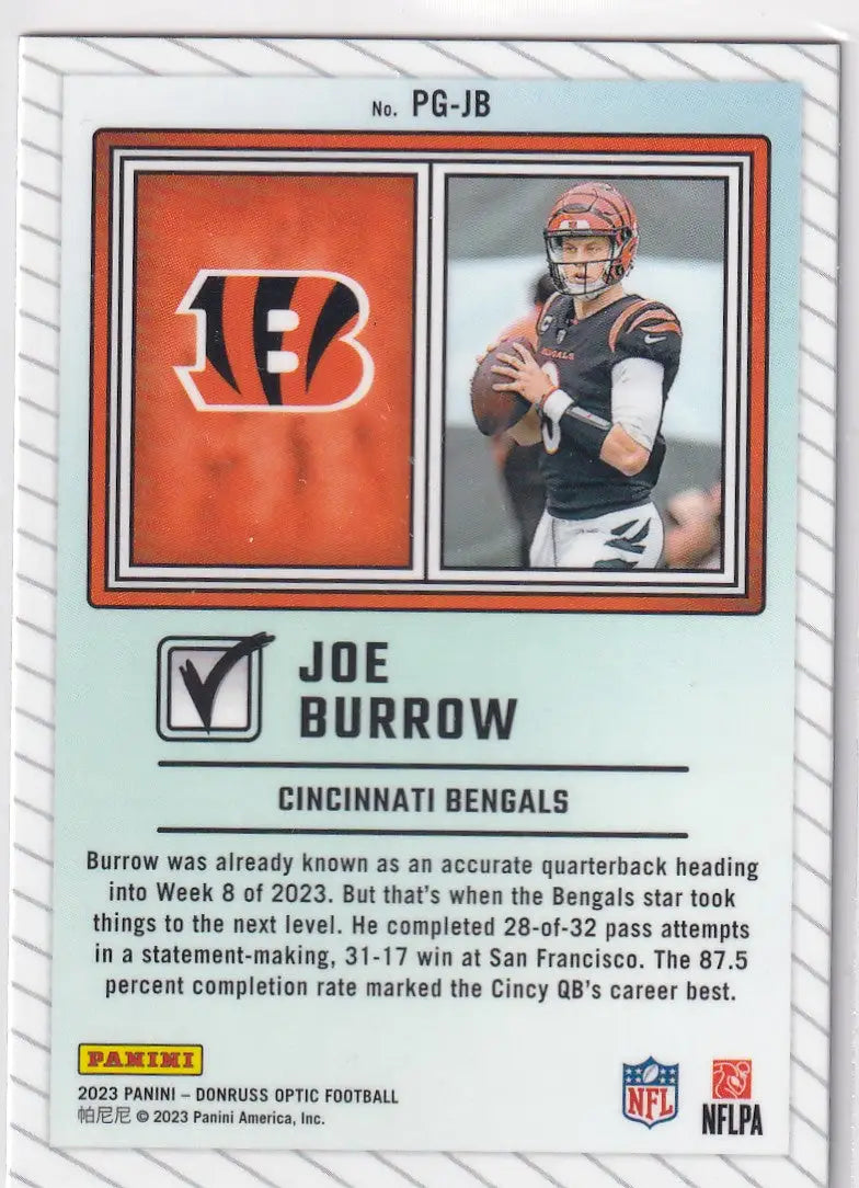 2023 DONRUSS OPTIC #PG-JB JOE BURROW PASSING GRADE- CINCINNATI BENGALS