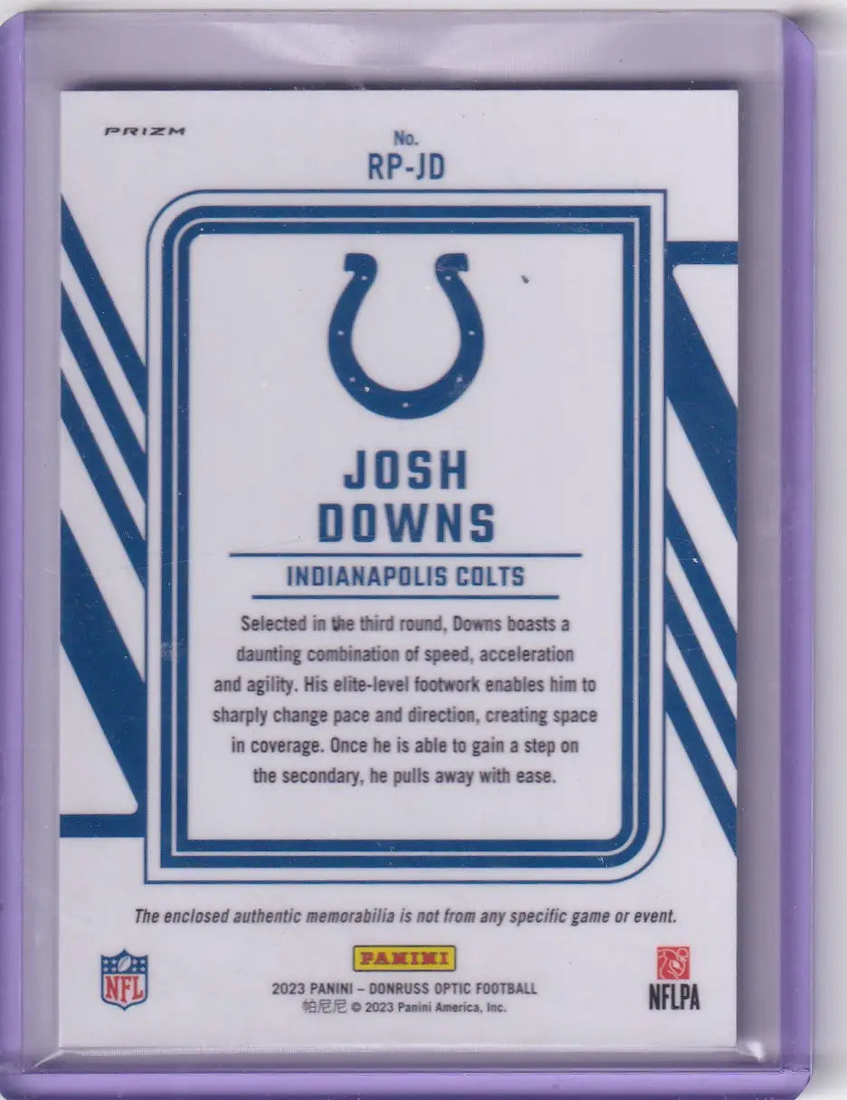 2023 DONRUSS OPTIC #RP-JD JOSH DOWNS ROOKIE PHENOM PATCH- INDIANAPOLIS COLTS