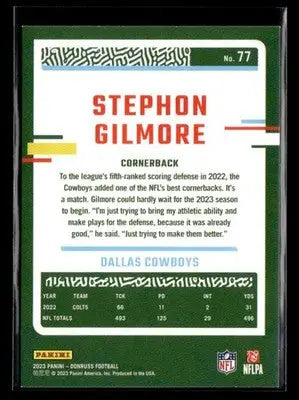 2023 Donruss Stephon Gilmore #77 Dallas Cowboys