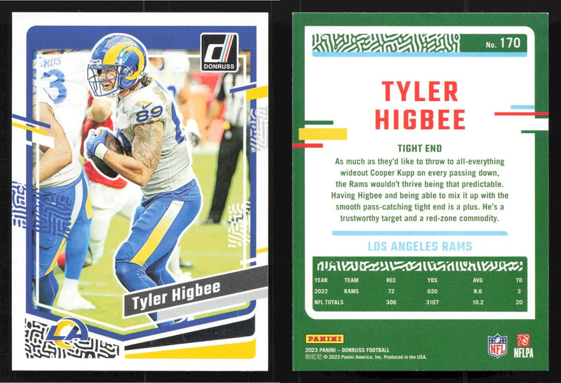 2023 Donruss TYLER HIGBEE #170 Los Angeles Rams - Football Card Single