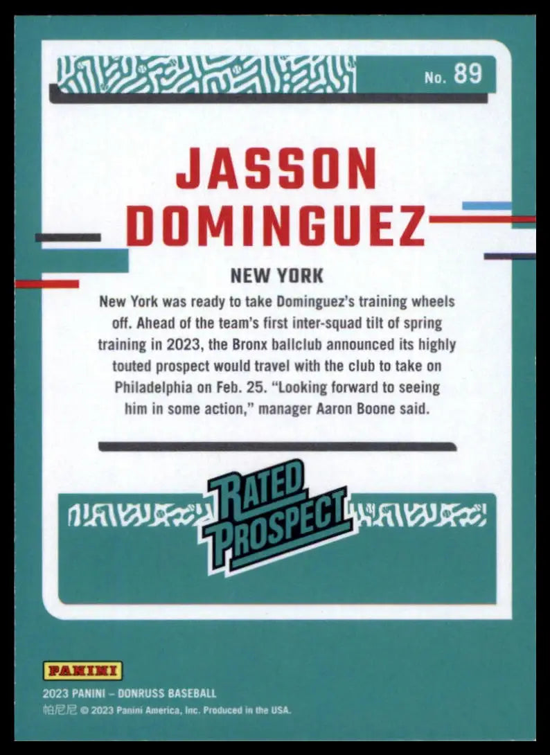 2023 Donruss - Yellow Jasson Dominguez 89 New York Yankees Baseball NM - Baseball Card Single