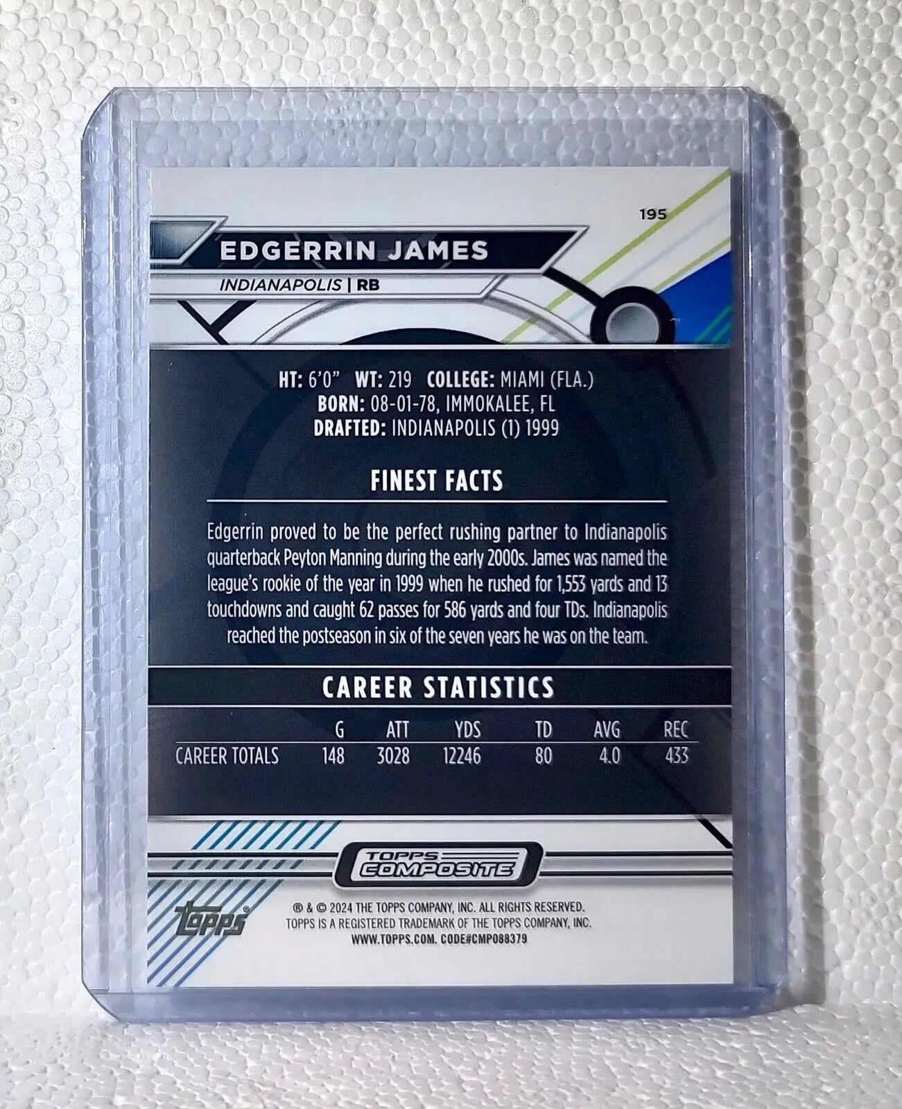 2023 Edgerrin James Topps Finest NFL #195 Football Card Indianapolis Colts