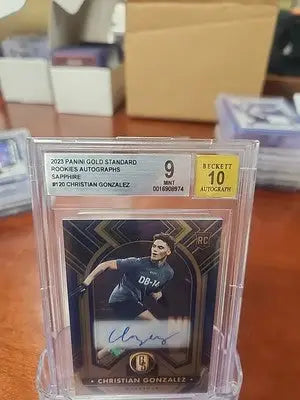 Christian Gonzalez 2023 Gold Standard rookies autograph sapphire card front view