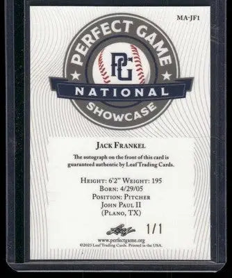 2023 Leaf Metal Perfect Game National Showcase Jack Frankel #MA-JF1 Auto 1/1 - Baseball Card Single