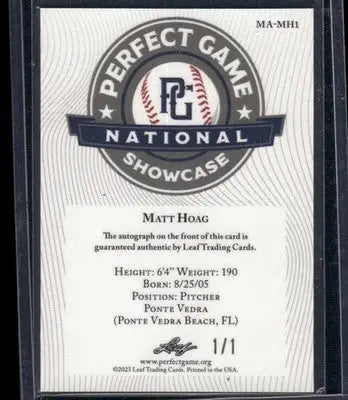 2023 Leaf Metal Perfect Game National Showcase Matt Hoag #MA-MH1 1/1 Autograph - Baseball Card Single