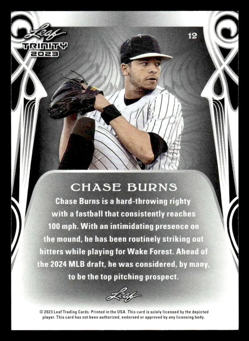 2023 Leaf Trinity #12 Chase Burns - Baseball Card Single