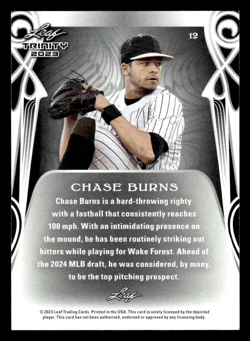 2023 Leaf Trinity #12 Chase Burns - Baseball Card Single
