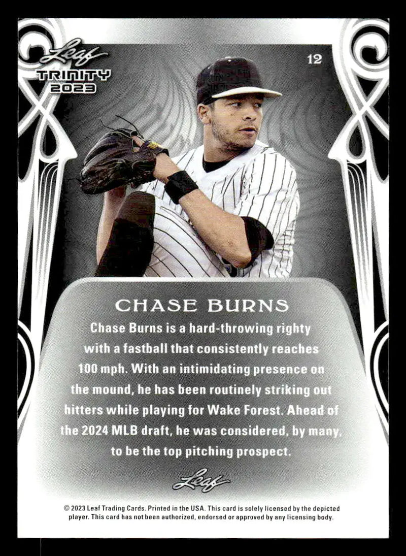 2023 Leaf Trinity #12 Chase Burns - Baseball Card Single