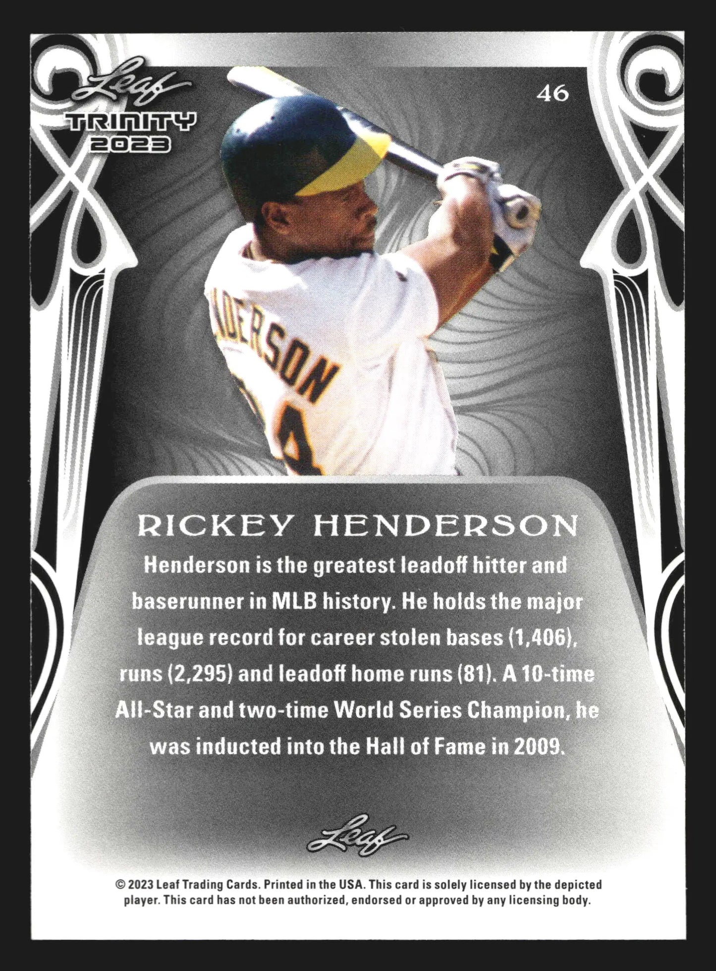 2023 Leaf Trinity #46 Rickey Henderson Oakland Athletics HOF - Baseball Card Single