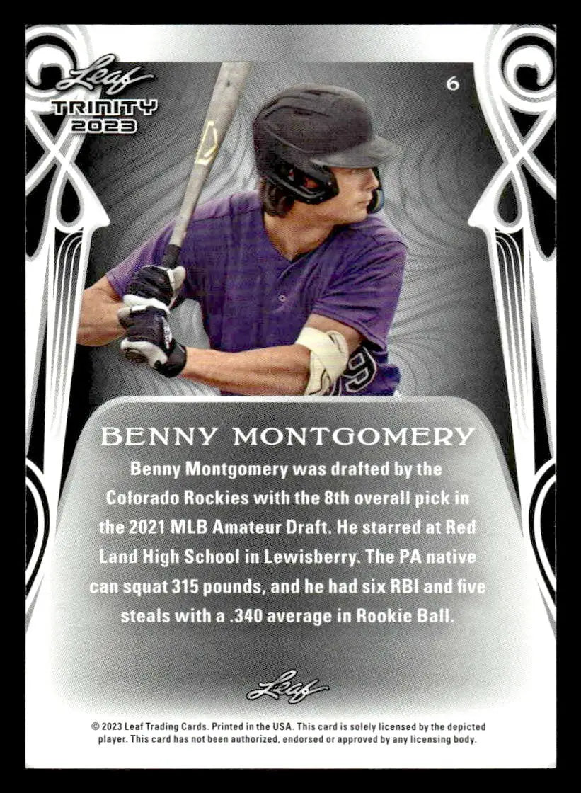 2023 Leaf Trinity #6 Benny Montgomery - Baseball Card Single
