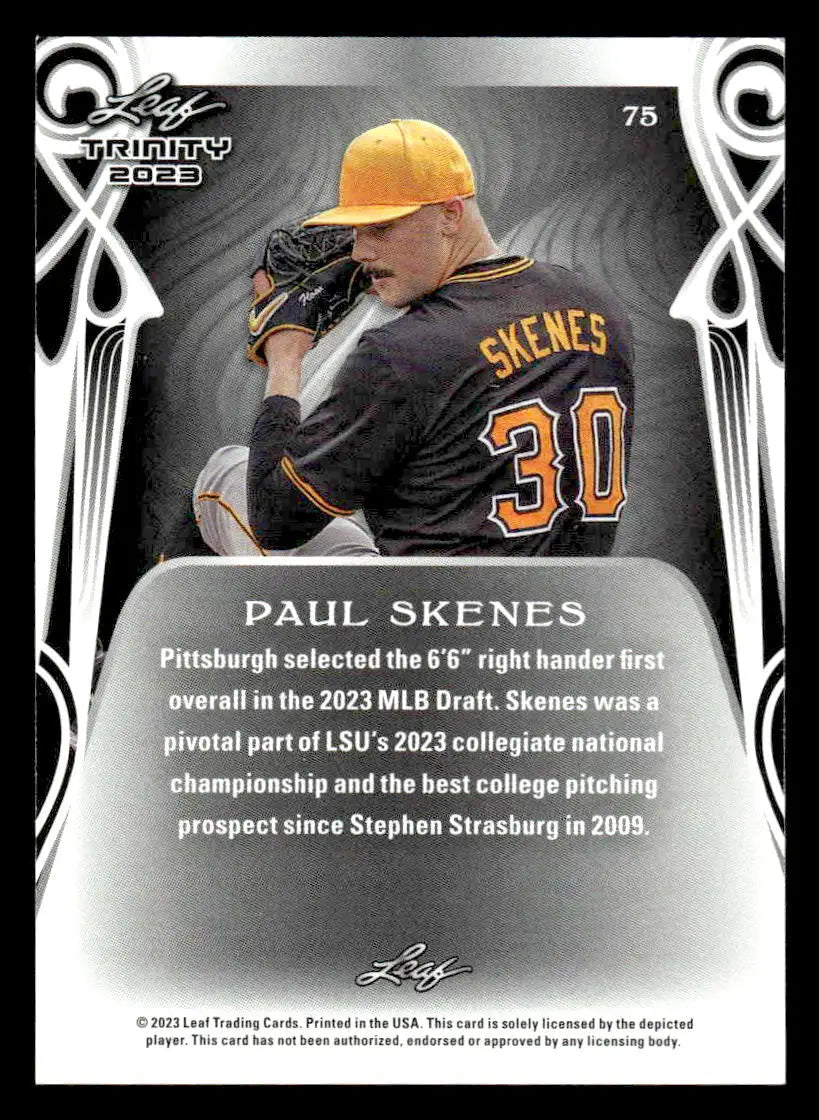 Paul Skenes 2023 Leaf Trinity baseball card featuring Paul Skenes in collectible condition