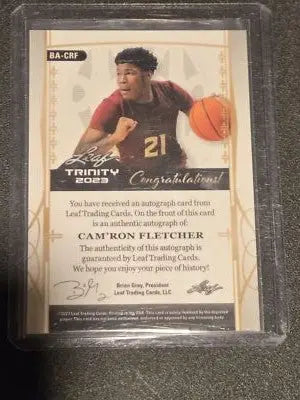 2023 Leaf Trinity #BA-CRF Cam’Ron Fletcher Holo Gold #/10 - Basketball Card Single