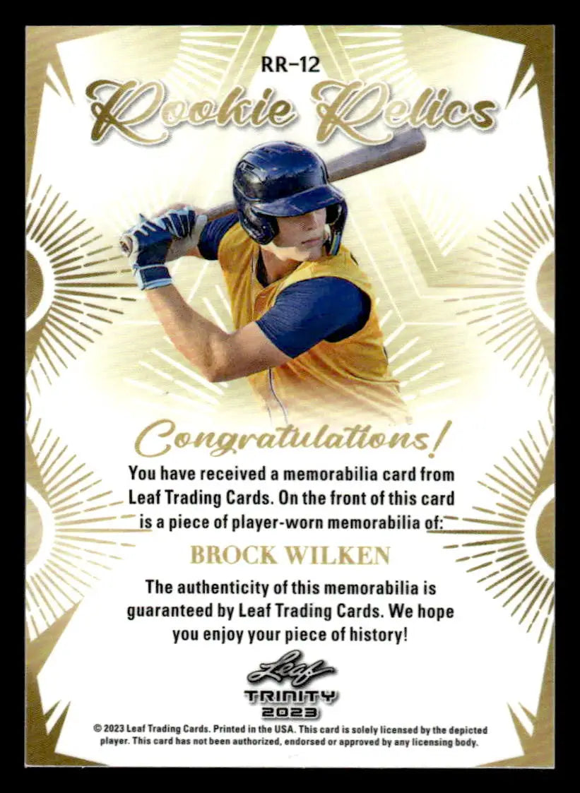 2023 Leaf Trinity #RR-12 Brock Wilken Rookie Relics - Baseball Card Single