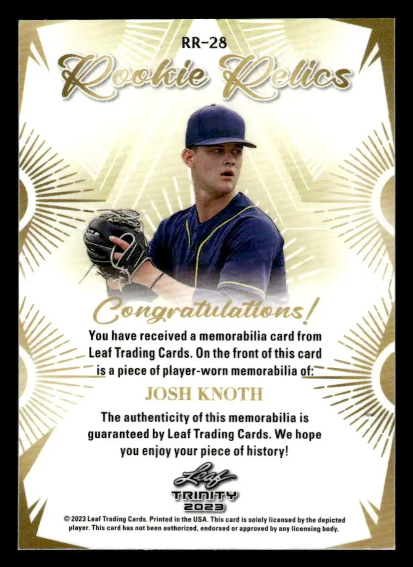 2023 Leaf Trinity #RR-28 Josh Knoth Rookie Relics - Baseball Card Single