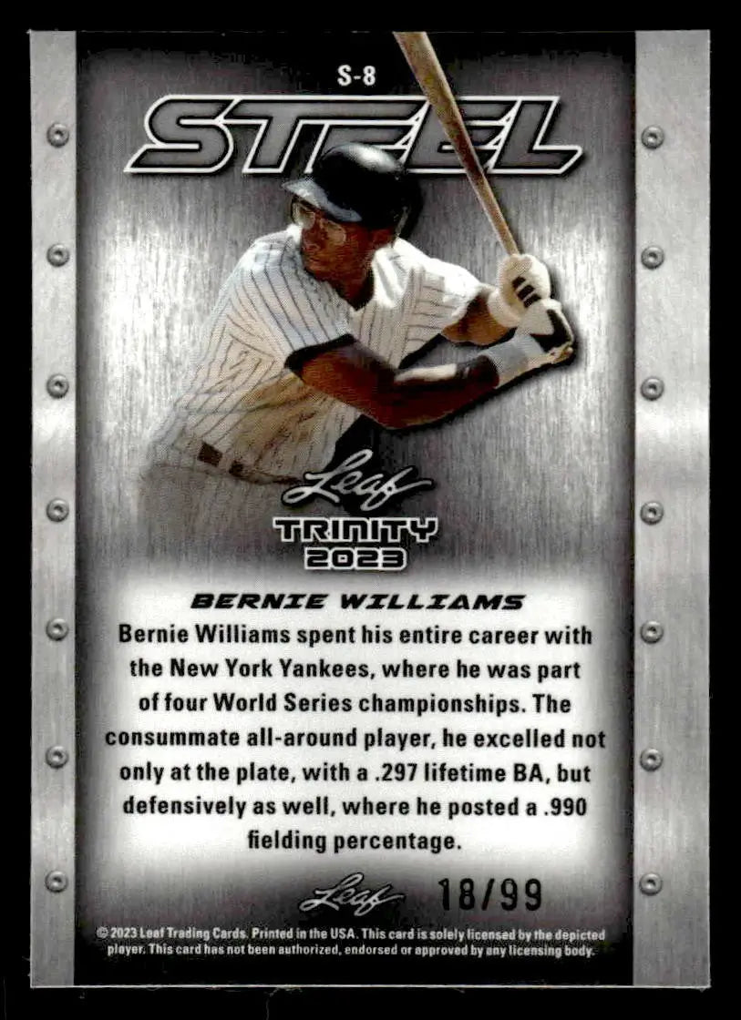 2023 Leaf Trinity #S-08 Bernie Williams Steel Stars and Dots Blue #/99 - Baseball Card Single