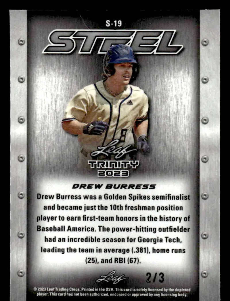 2023 Leaf Trinity #S-19 Drew Burress Steel Vanadium Checkerboard Black - Baseball Card Single