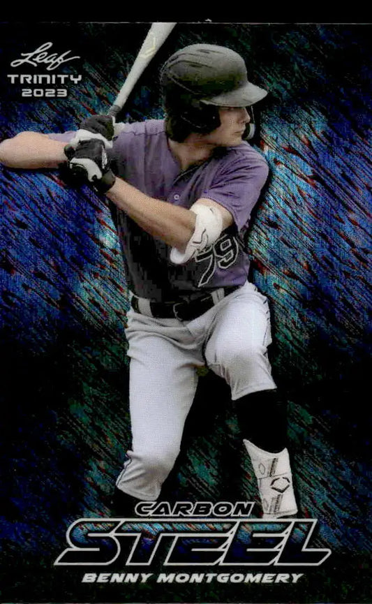 2023 Leaf Trinity #S-7 Benny Montgomery Steel Carbon Shimmer Purple #/8 - Baseball Card Single