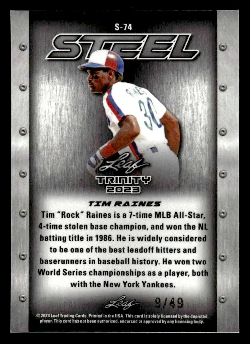 2023 Leaf Trinity #S-74 Tim Raines Steel Stars and Dots Purple #/49 - Baseball Card Single