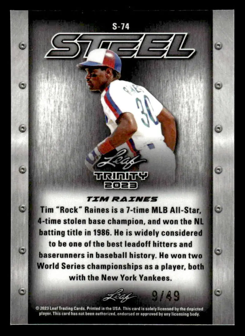 2023 Leaf Trinity #S-74 Tim Raines Steel Stars and Dots Purple #/49 - Baseball Card Single