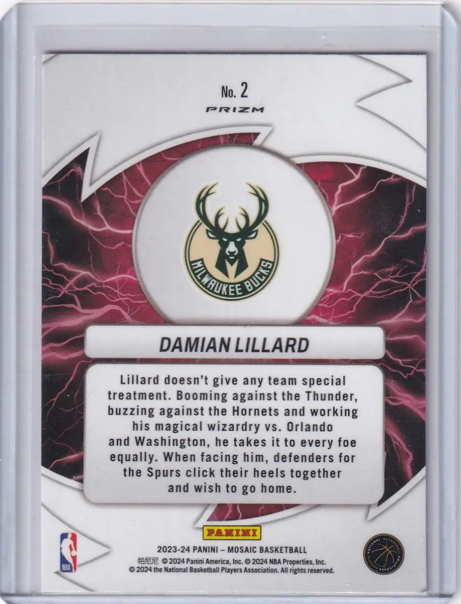 2023 MOSAIC #2 DAMIAN LILLARD THUNDER ROAD- MILWAUKEE BUCKS - Basketball Card Single