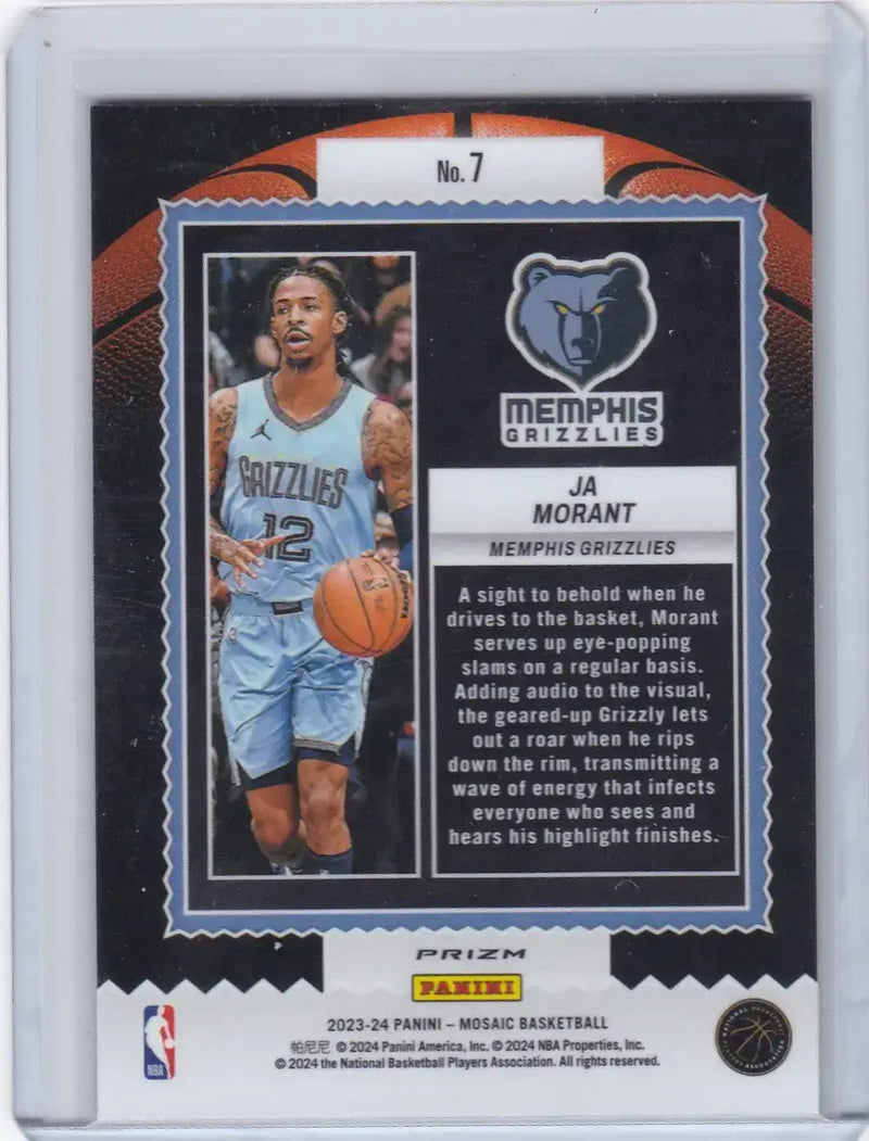 2023 MOSAIC #7 JA MORANT GREEN JAM MASTERS- MEMPHIS GRZZLIES - Basketball Card Single