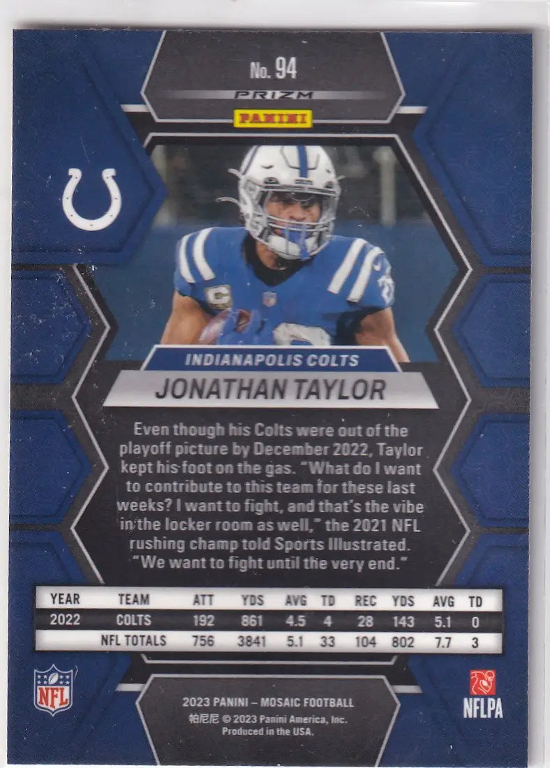 2023 MOSAIC #94 JONATHAN TAYLOR YELLOW REACTIVE- INDIANPOLIS COLTS