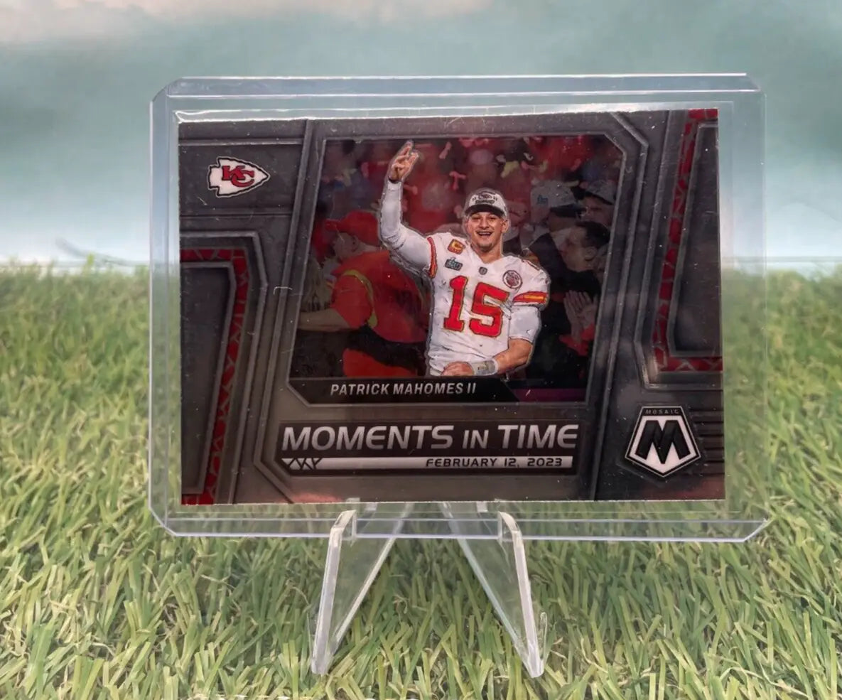 Mosaic Patrick Mahomes Moments In Time SB Champion football card for Kansas City Chiefs fans