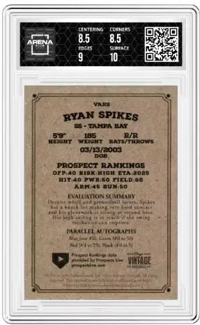 2023 Onyx Vintage Ryan Spikes #VARS Auto Green Signature /50 Arena Club 9 - Baseball Card Single