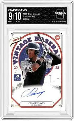 2023 Oynx Chase Davis VADA Auto Blue RC baseball card with auto signature