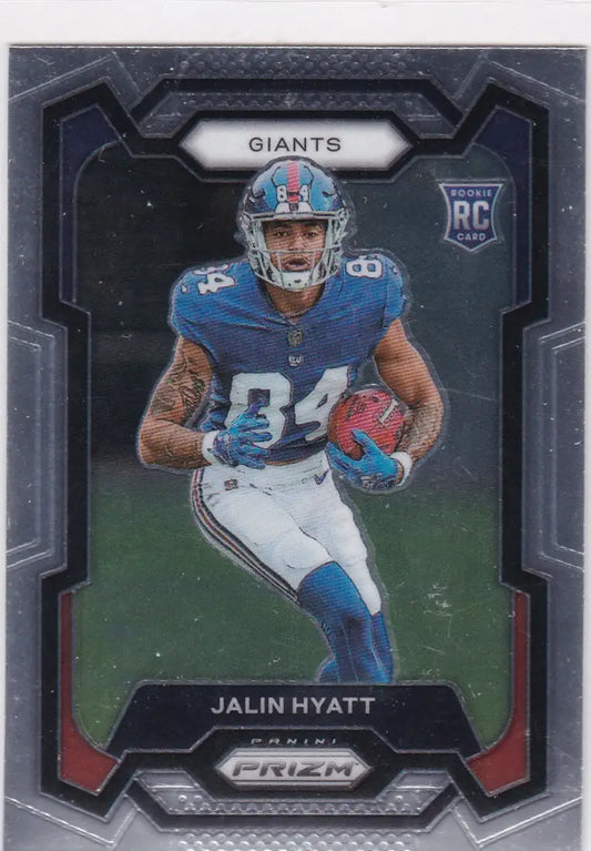 Jalin Hyatt rookie card from 2023 Panini Prizm featuring New York Giants player