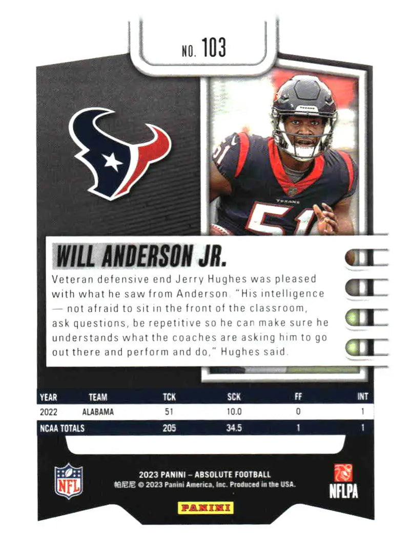2023 Panini Absolute #103 Will Anderson Jr. Retail - Football Card Single