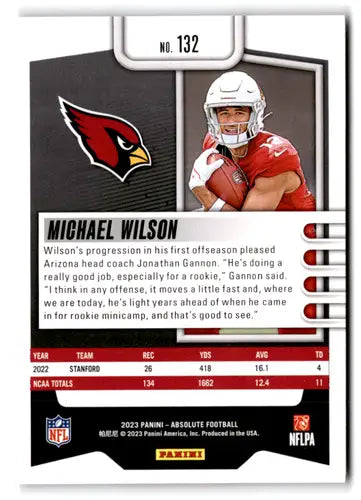 2023 Panini Absolute #132 Michael Wilson NM-MT RC Rookie Cardinals ID:67746 - Football Card Single