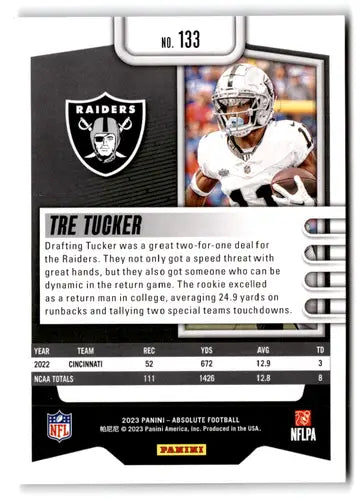 2023 Panini Absolute #133 Tre Tucker NM-MT RC Rookie LV Raiders ID:67747 - Football Card Single